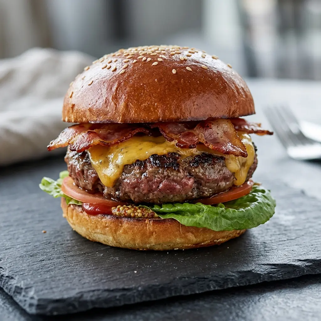 Foto e Cheeseburger me proshutë gati për servirje