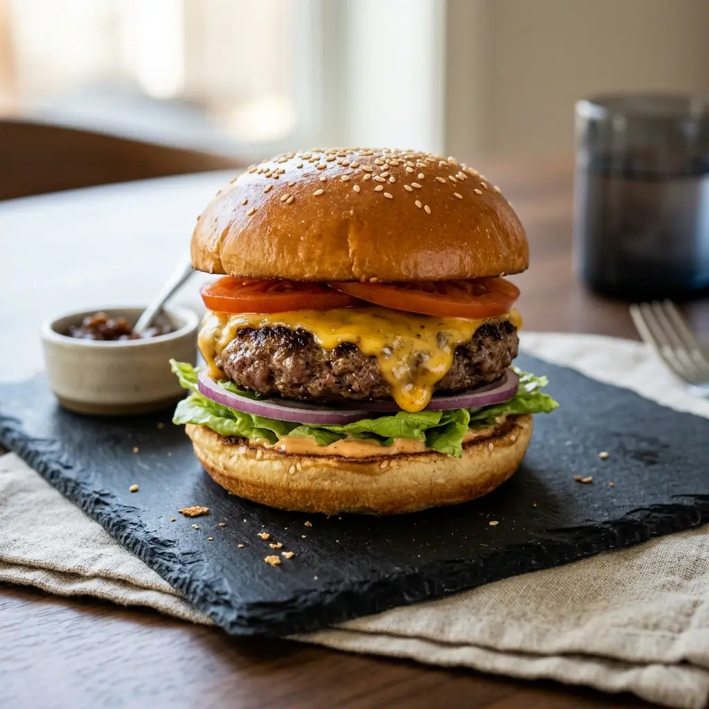 Foto e Cheeseburger gati për servirje