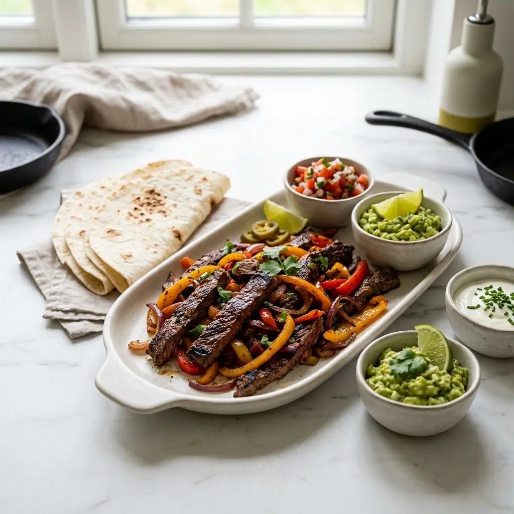 Foto e Fajita me mish gjedhi gati për servirje