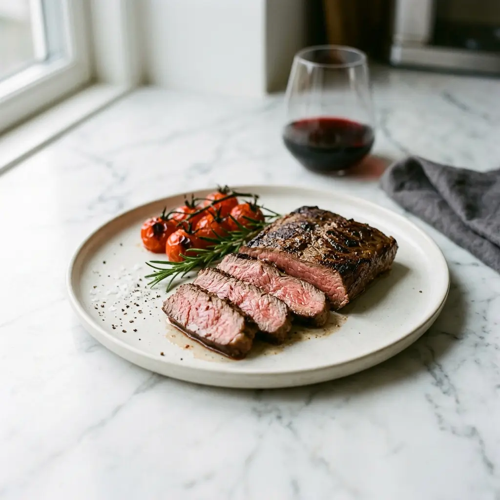 Foto e Flat iron steak gati për servirje