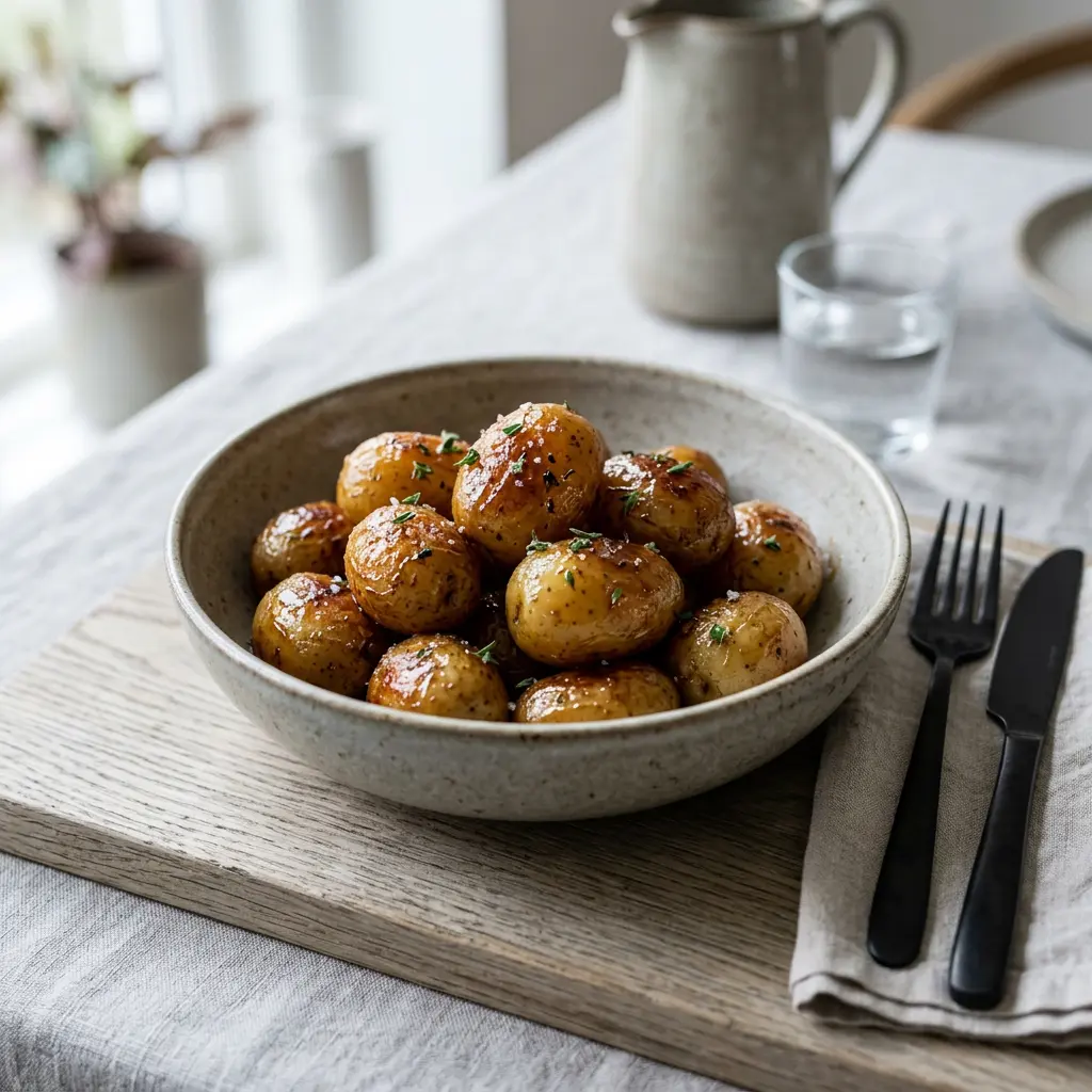 Foto e Patate daneze të karamelizuara në fritezë me ajër gati për servirje