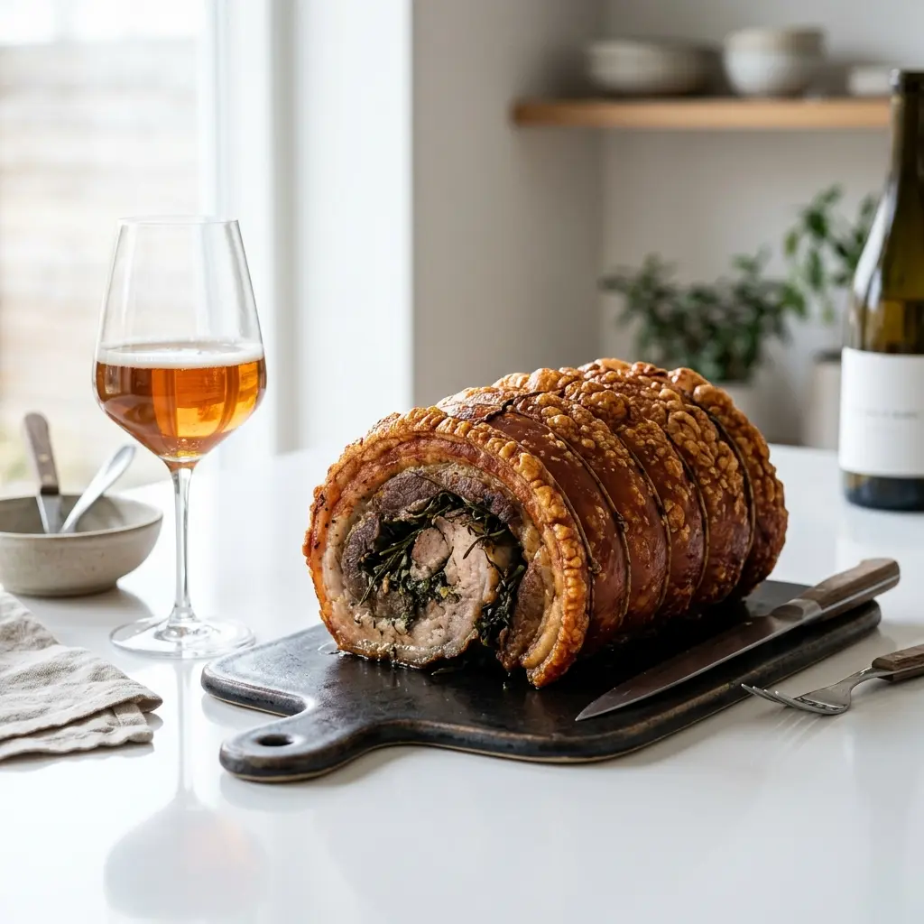 Foto e Porchetta në skarë gati për servirje