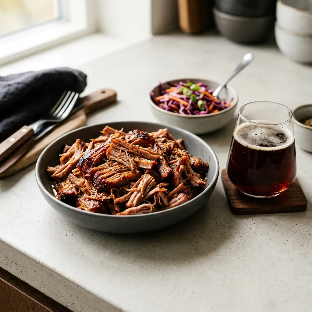 Foto e Pulled pork shtëpie gati për servirje