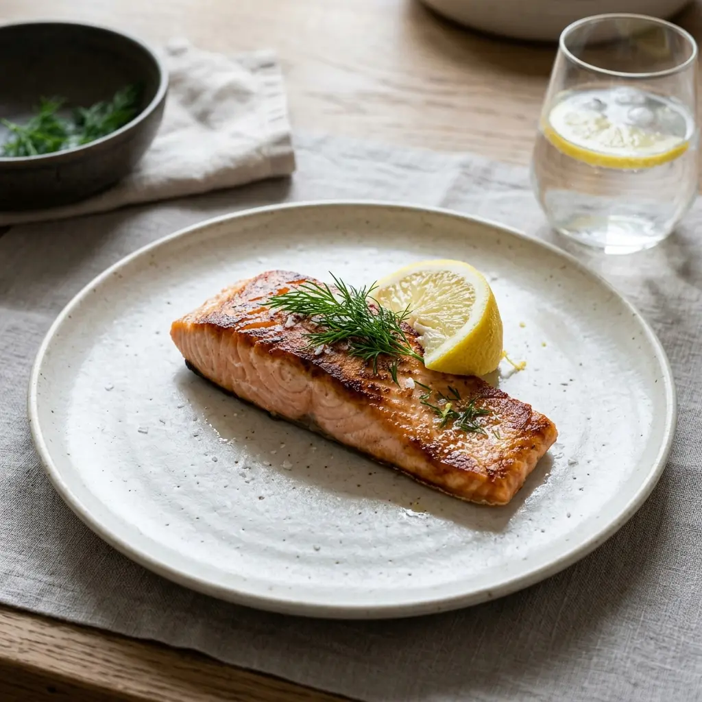 Foto e Salmon i ngrirë në tigan gati për servirje