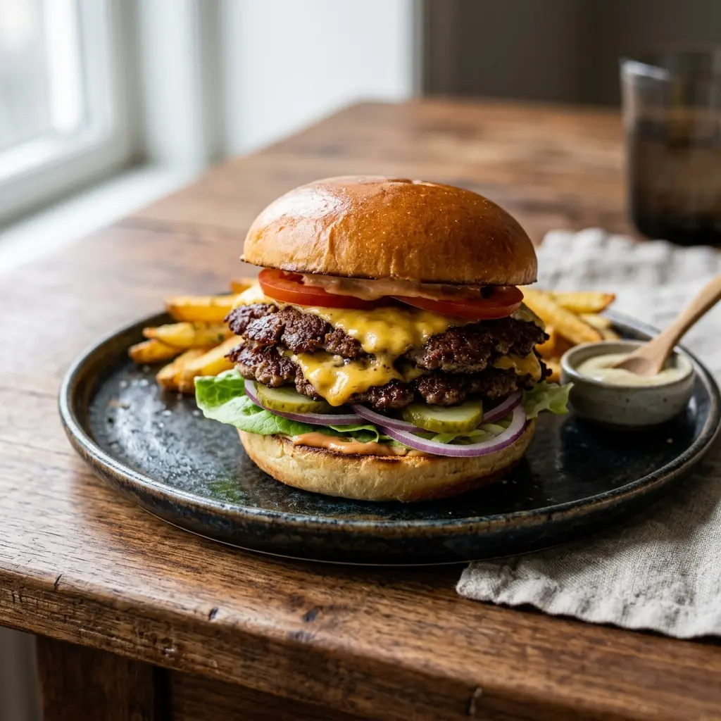 Foto e Smash burger gati për servirje
