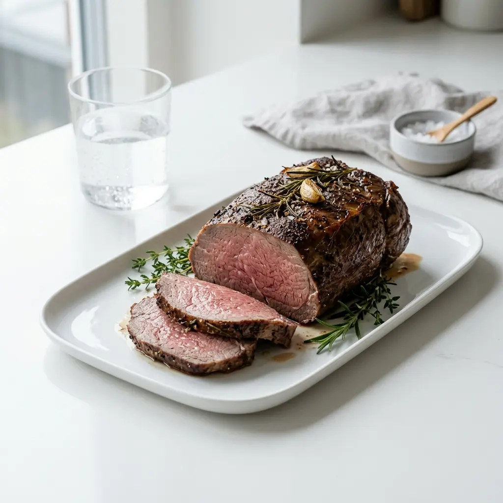 Foto e Striploin gjedhi në furrë gati për servirje