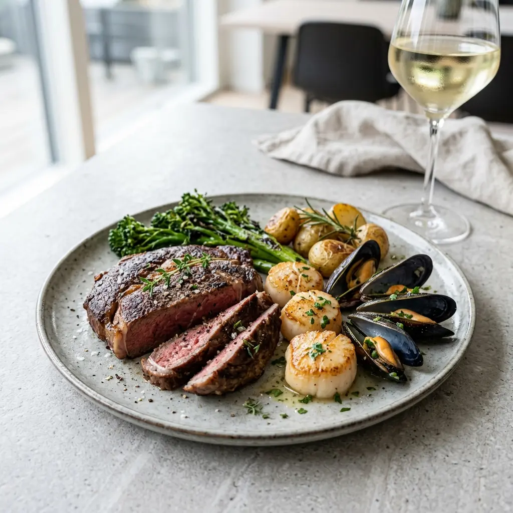 Foto e Surf and turf gati për servirje