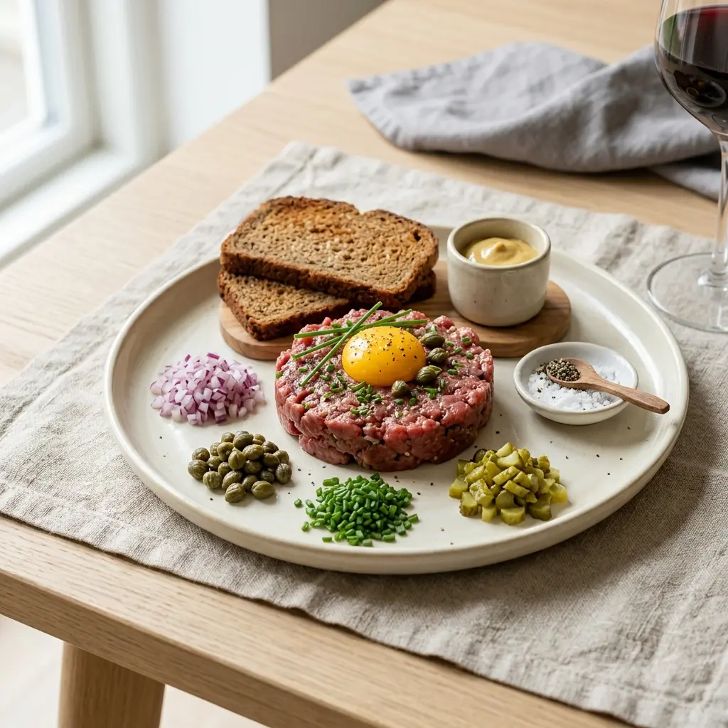 Foto e Tartar gjedhi shtëpie gati për servirje